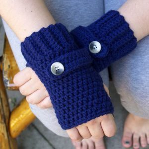 Navy Blue Fingerless Wristlets - MADE TO ORDER